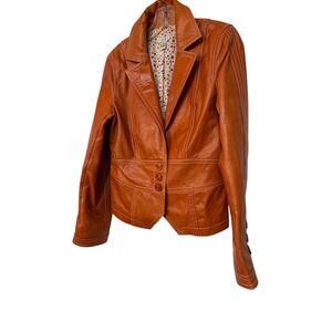 Vintage Cache Burnt Orange Detailed Leather Coat Jacket Sz 10